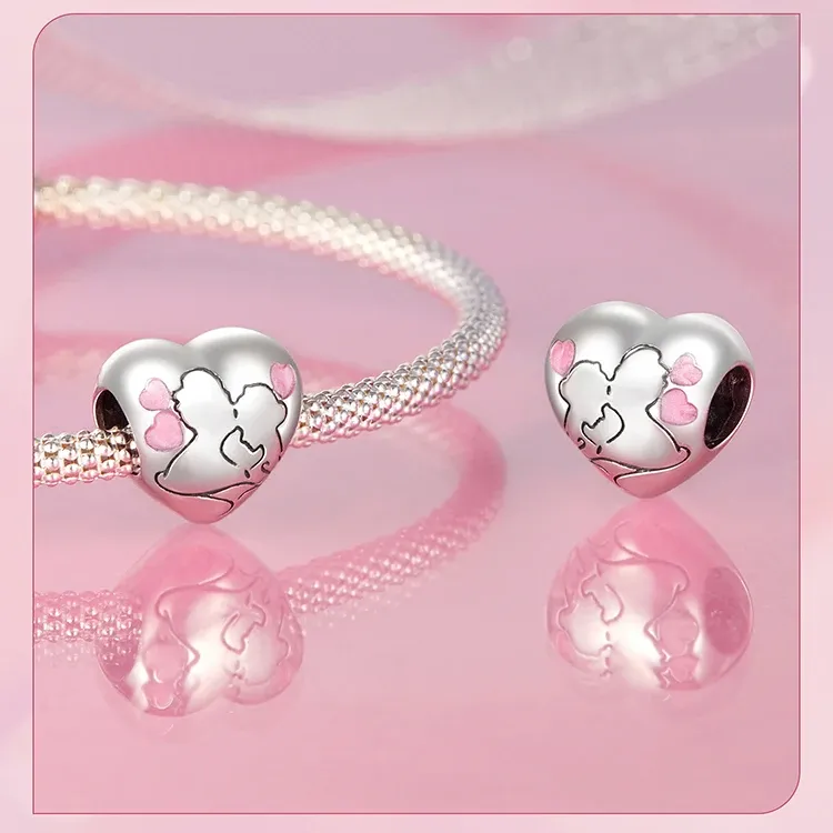 Charm cœur rose en argent 925 WOSTU pour bracelet DIY