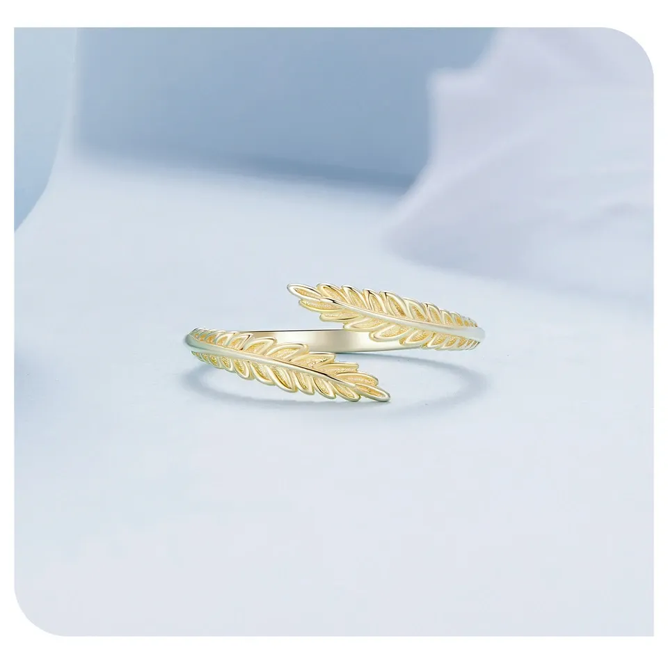 Bague feuille ouverte en argent 925 plaqué or WOSTU