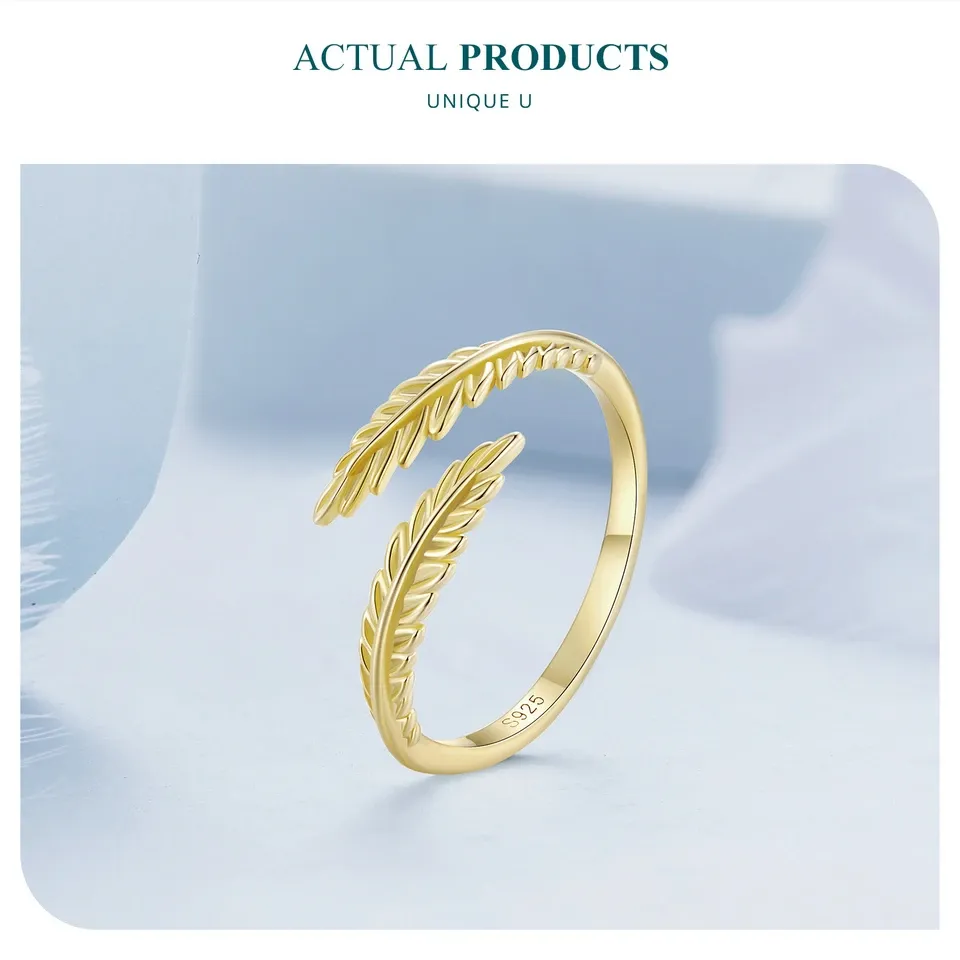 Bague feuille ouverte en argent 925 plaqué or WOSTU