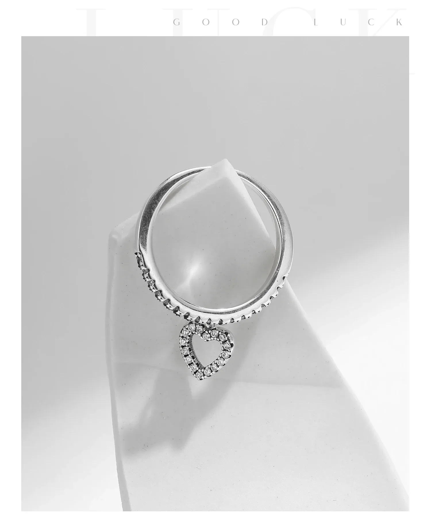 Bague cœur vintage en argent 925 avec zircons