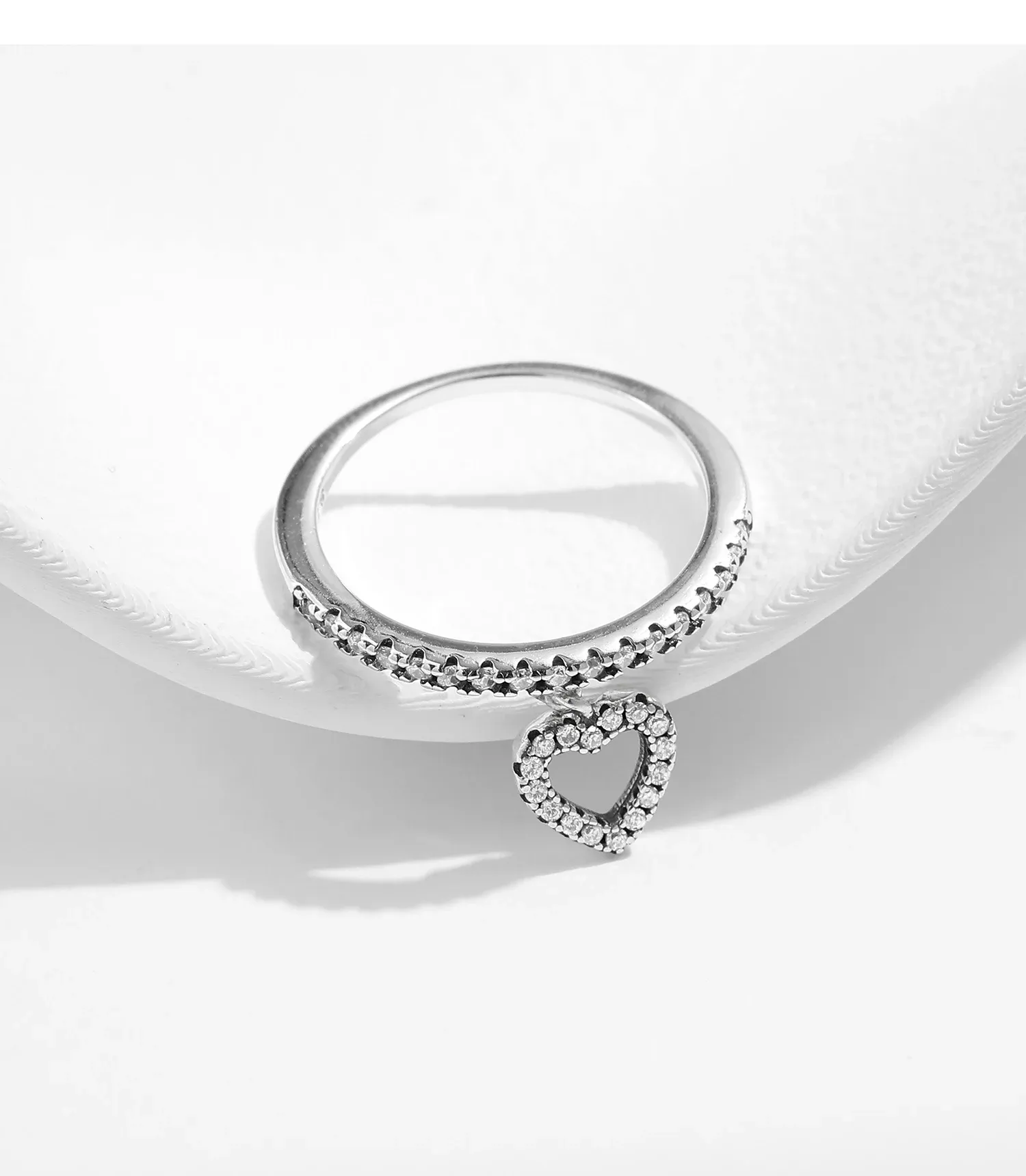 Bague cœur vintage en argent 925 avec zircons