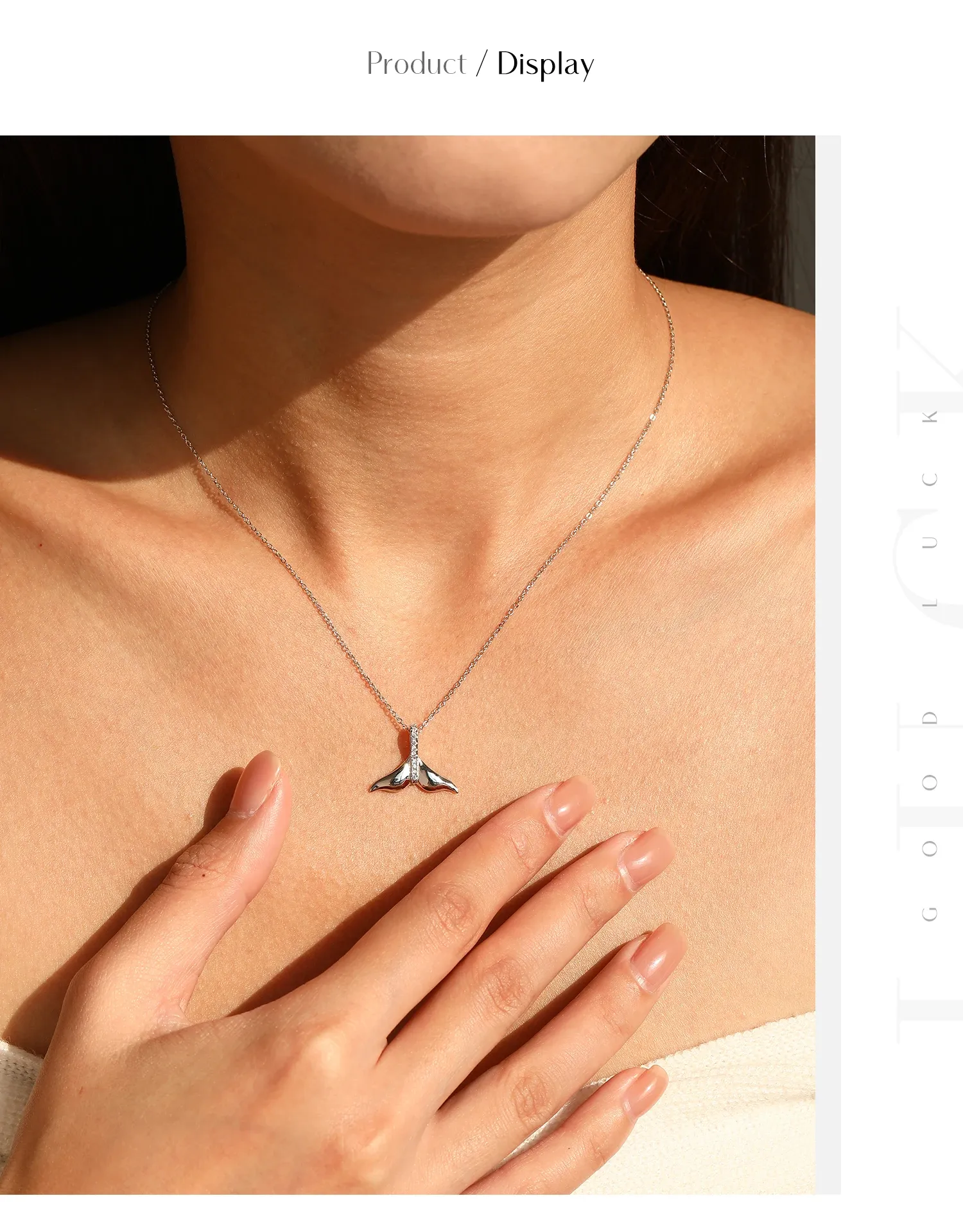 Collier sirène en argent 925 avec zircon, finition blanche