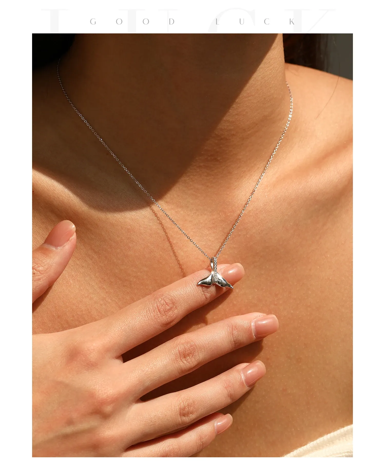 Collier sirène en argent 925 avec zircon, finition blanche