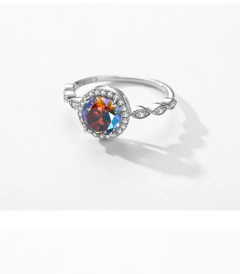 Bague arc-en-ciel en argent 925 et zircon rond