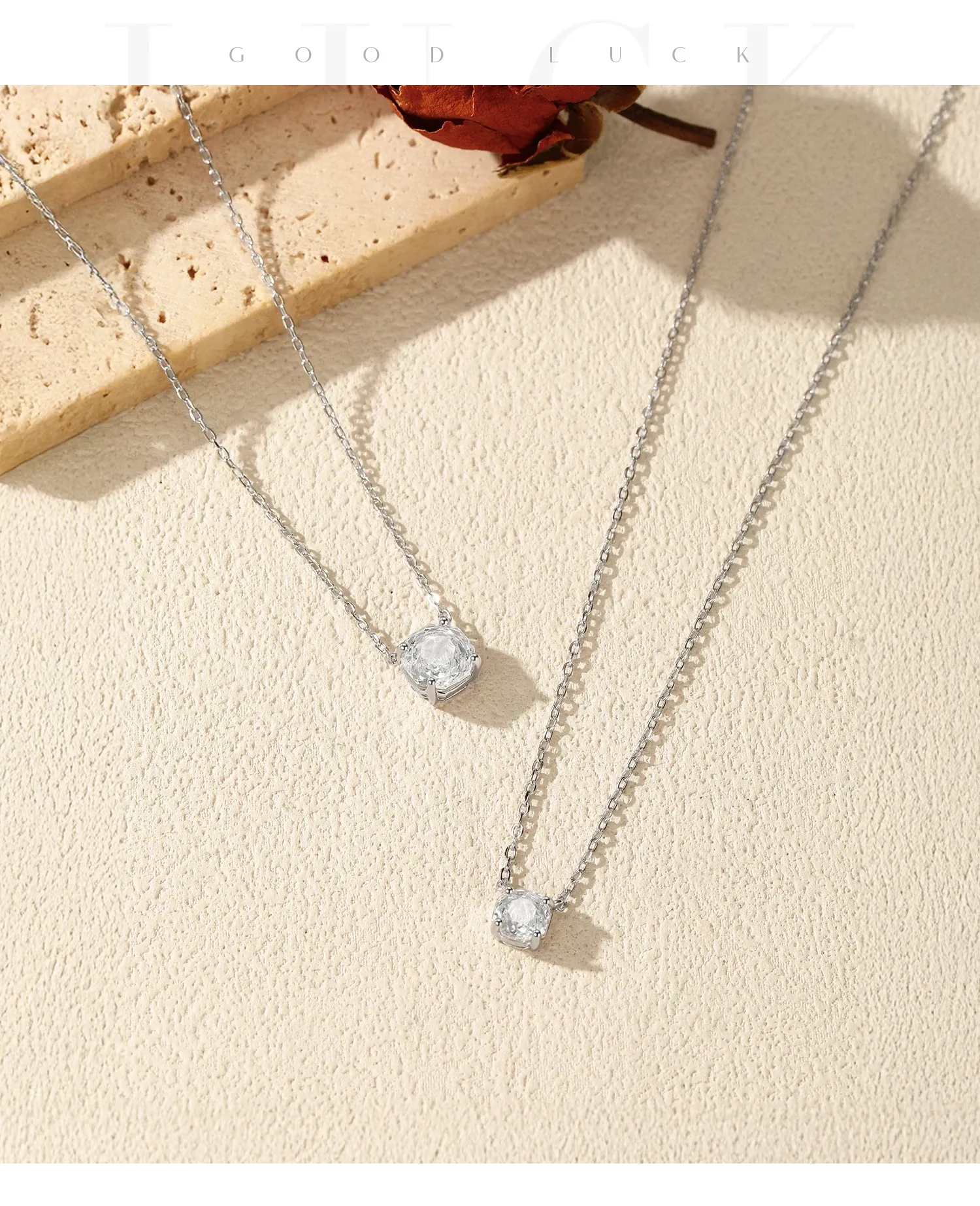 Collier pendentif géométrique en argent 925 avec zircone rose multicolore