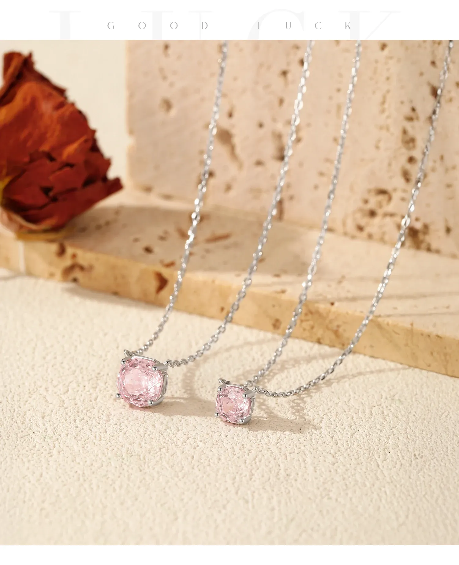 Collier pendentif géométrique en argent 925 avec zircone rose multicolore