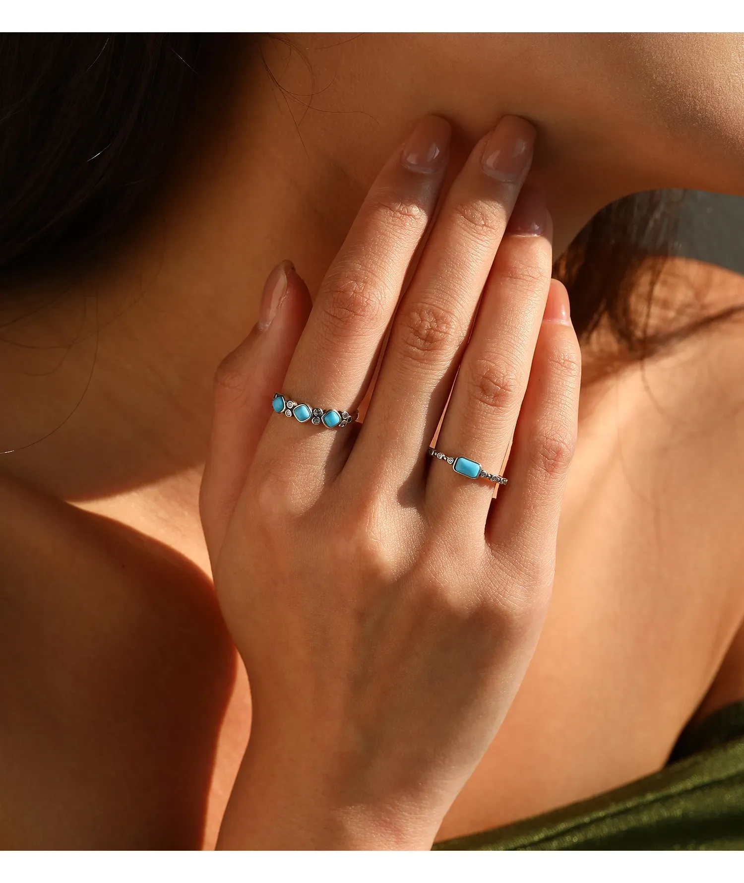 Bague vintage en argent 925 avec turquoise et zircone MODIAN