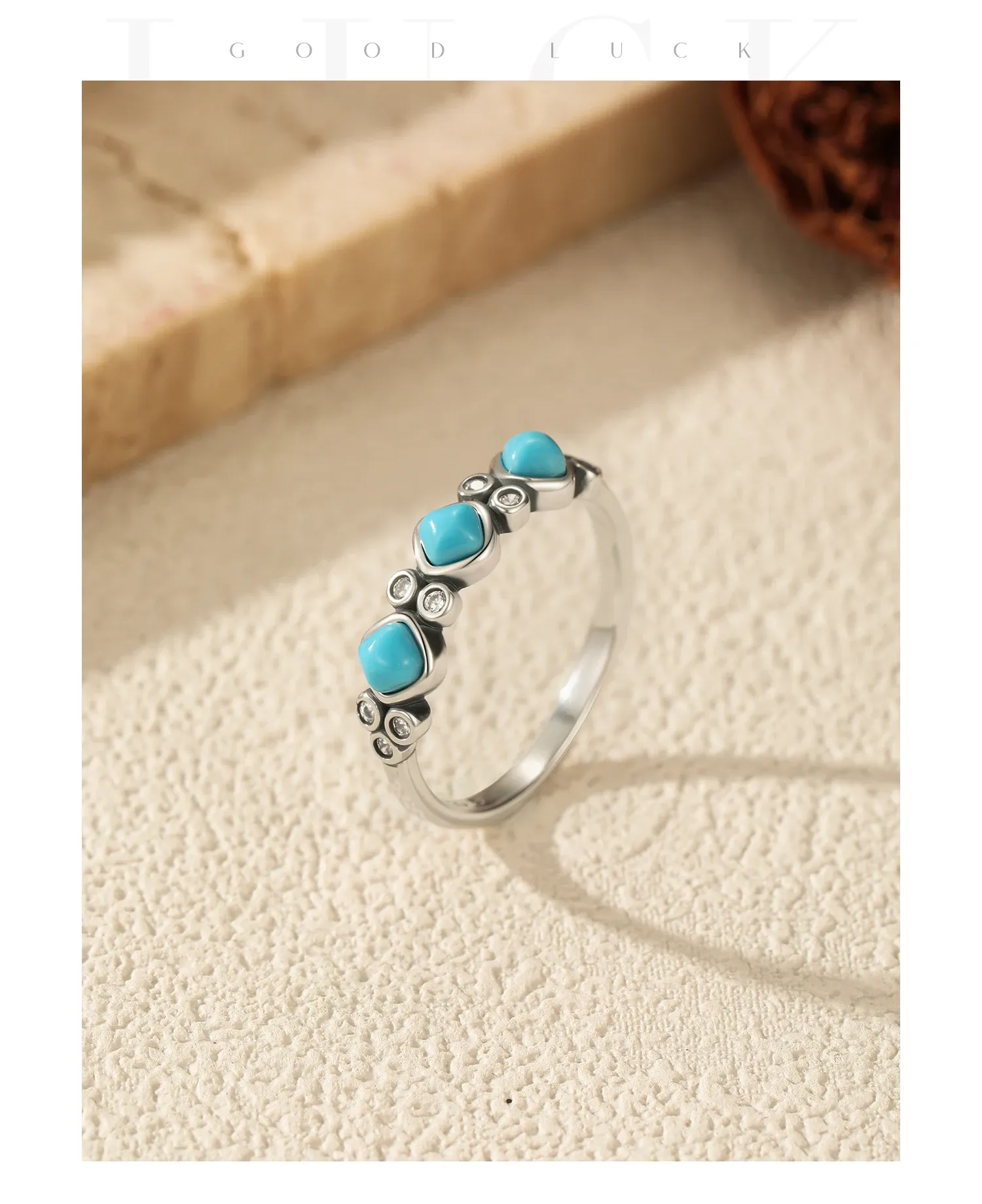 Bague vintage en argent 925 avec turquoise et zircone MODIAN