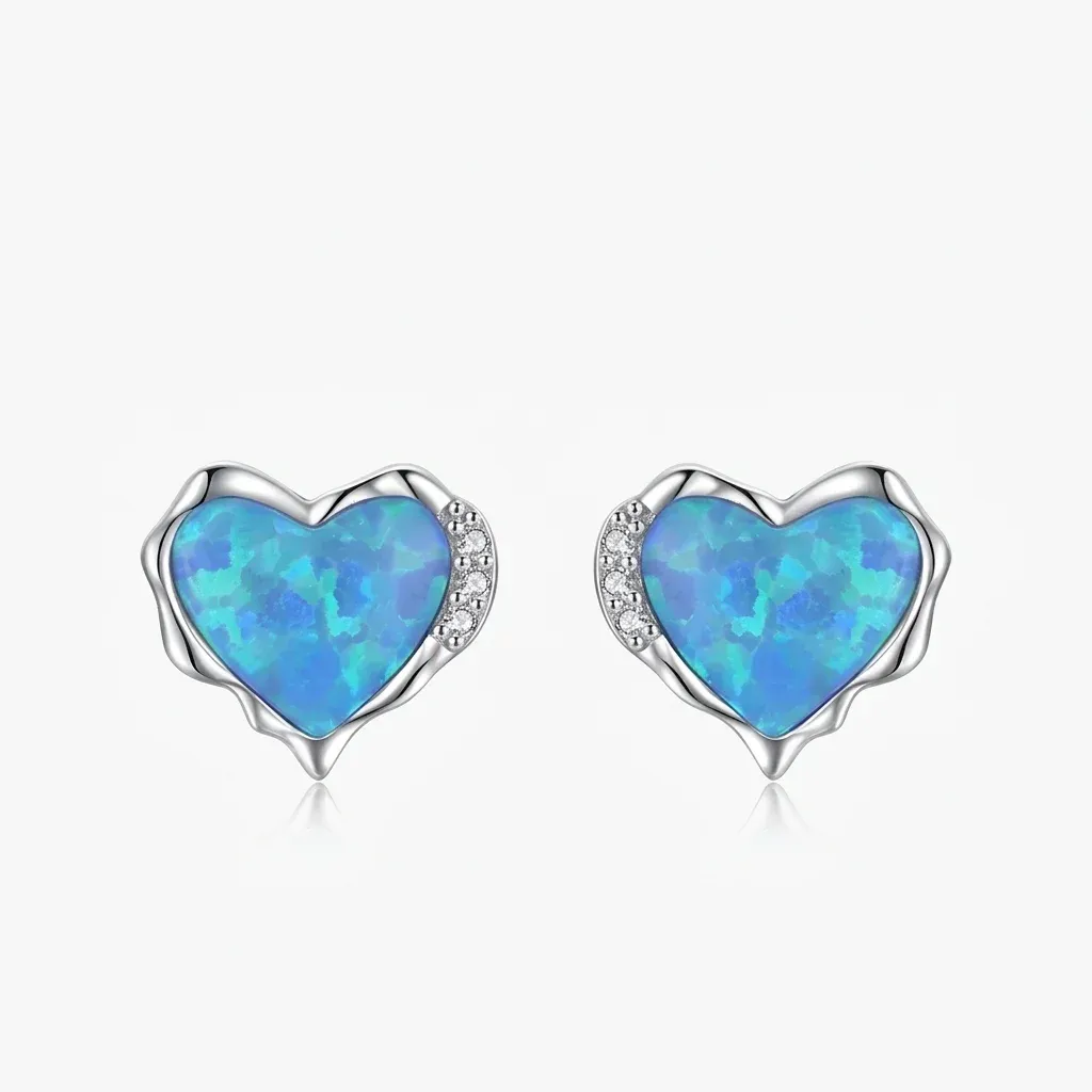 Boucles d’oreilles cœur opale argent 925