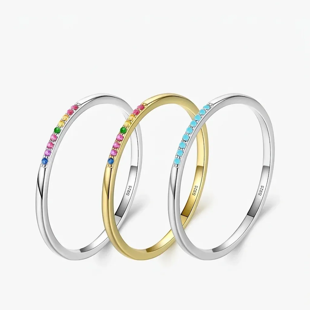 Bague fine arc-en-ciel en argent 925