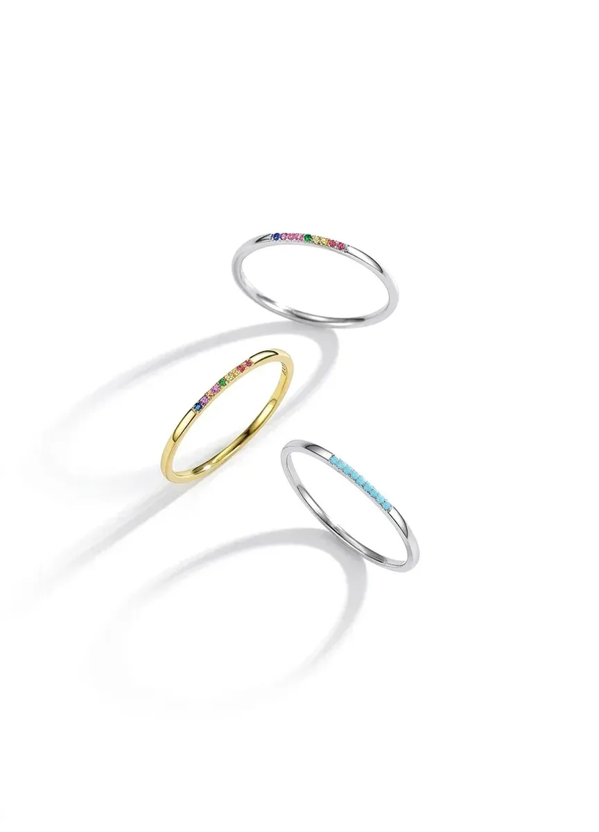 Bague fine arc-en-ciel argent 925