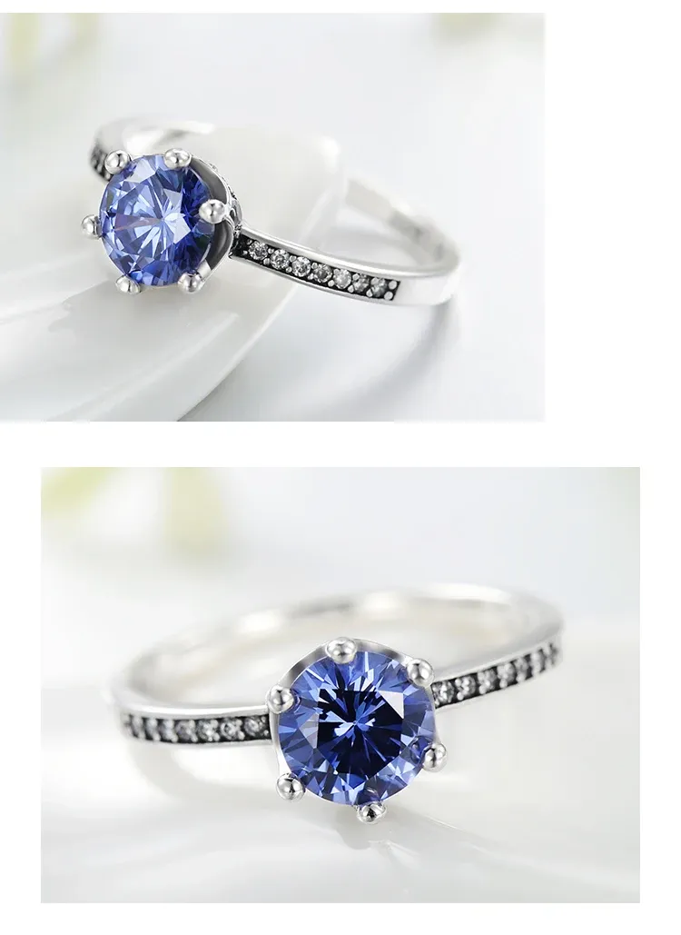 Bague couronne en argent 925 et zircon bleu MODIAN