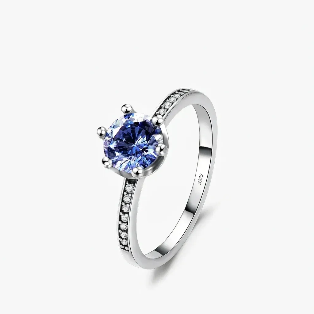 Bague argent 925 zircon bleu