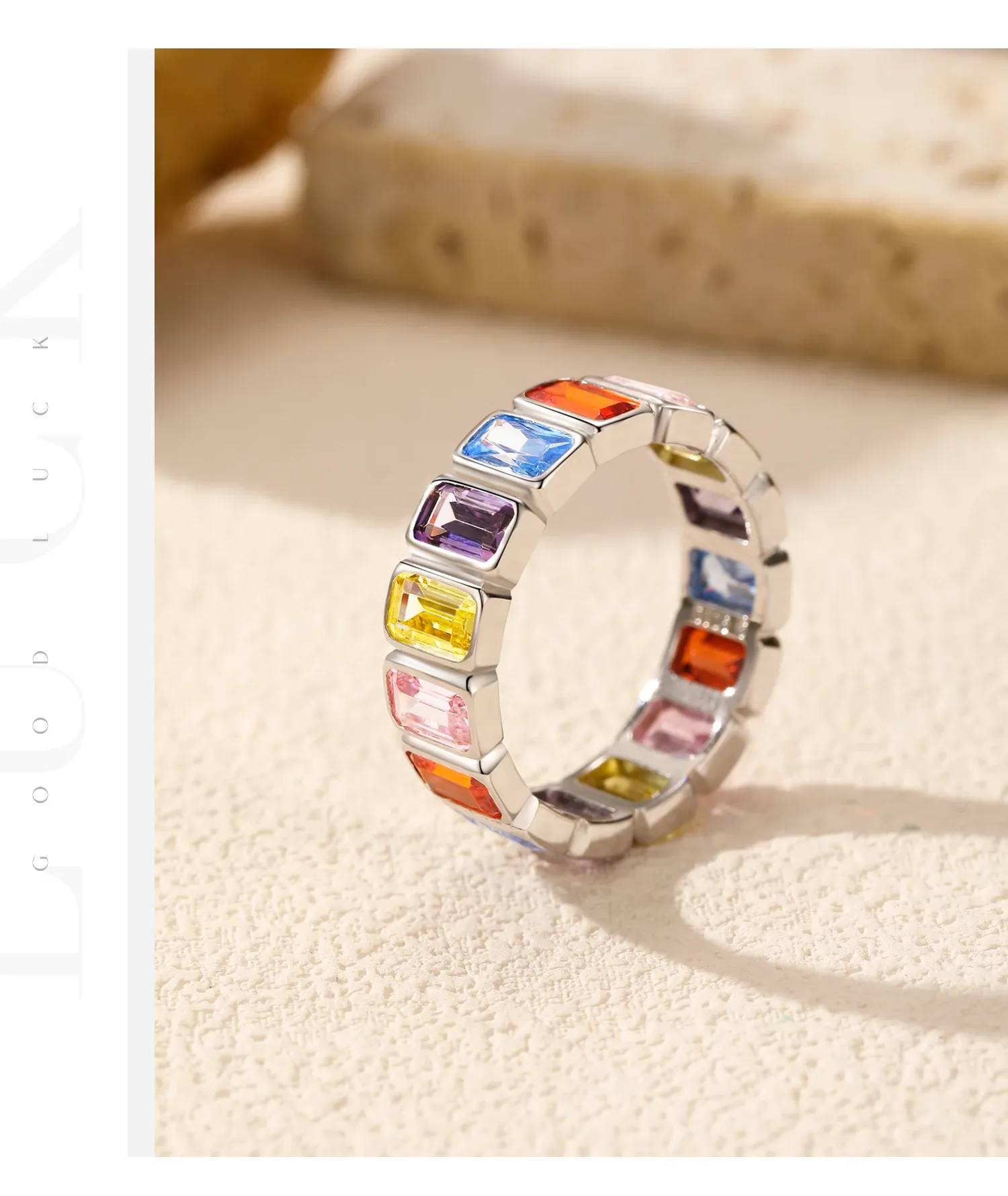 Bague cocktail rectangle en argent 925 et zircons colorés MODIAN