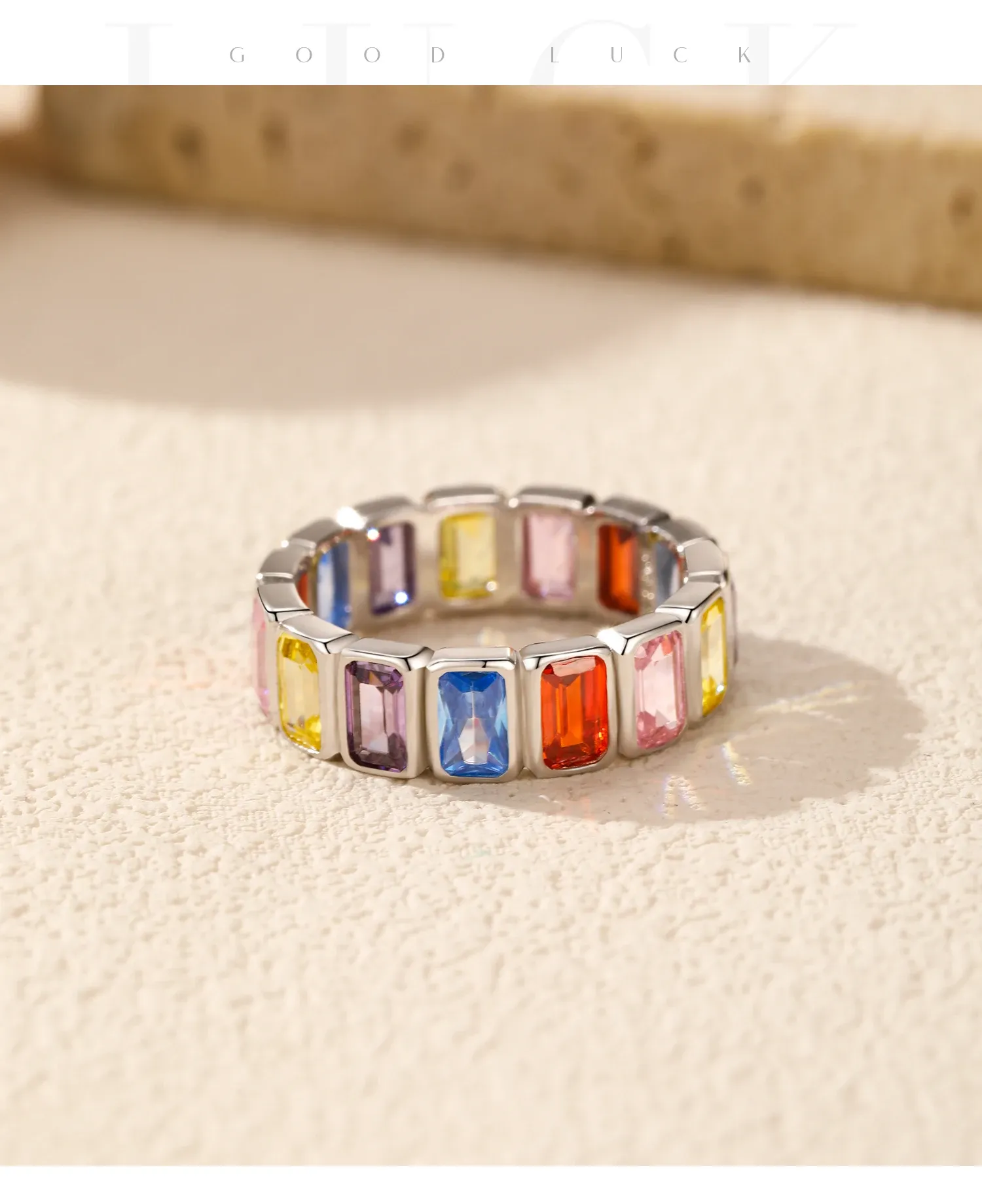 Bague cocktail rectangle en argent 925 et zircons colorés MODIAN