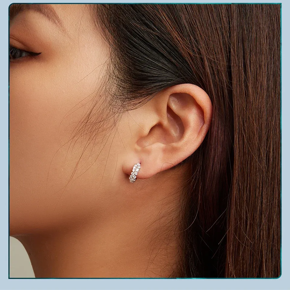 Boucles d’oreilles cœur en argent 925 Bamoer, zircon bleu-vert