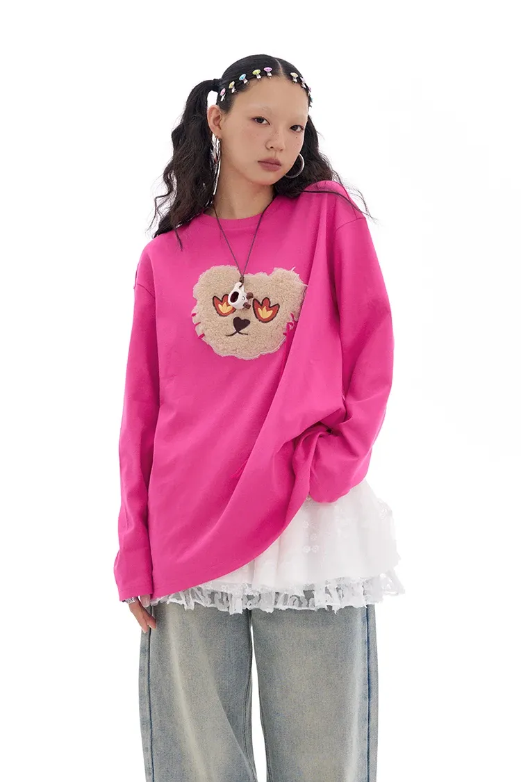 T-shirt femme ELFSACK en maille coton, motif ourson Y2K