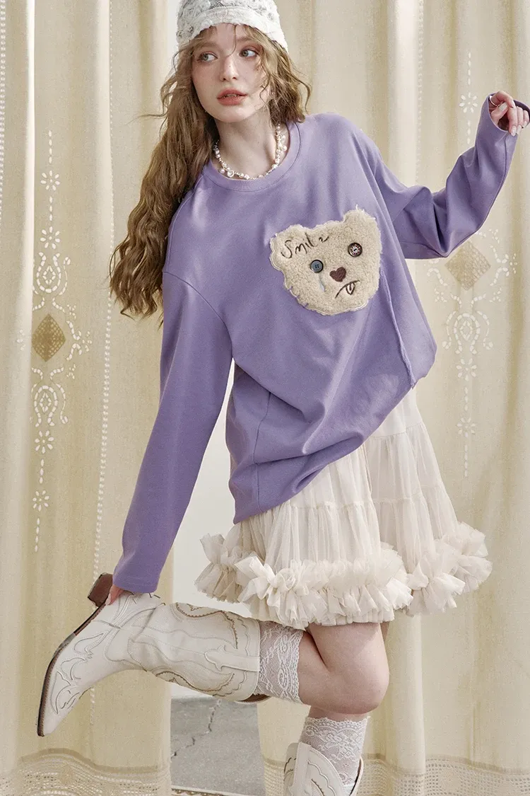 T-shirt femme ELFSACK en maille coton, motif ourson Y2K