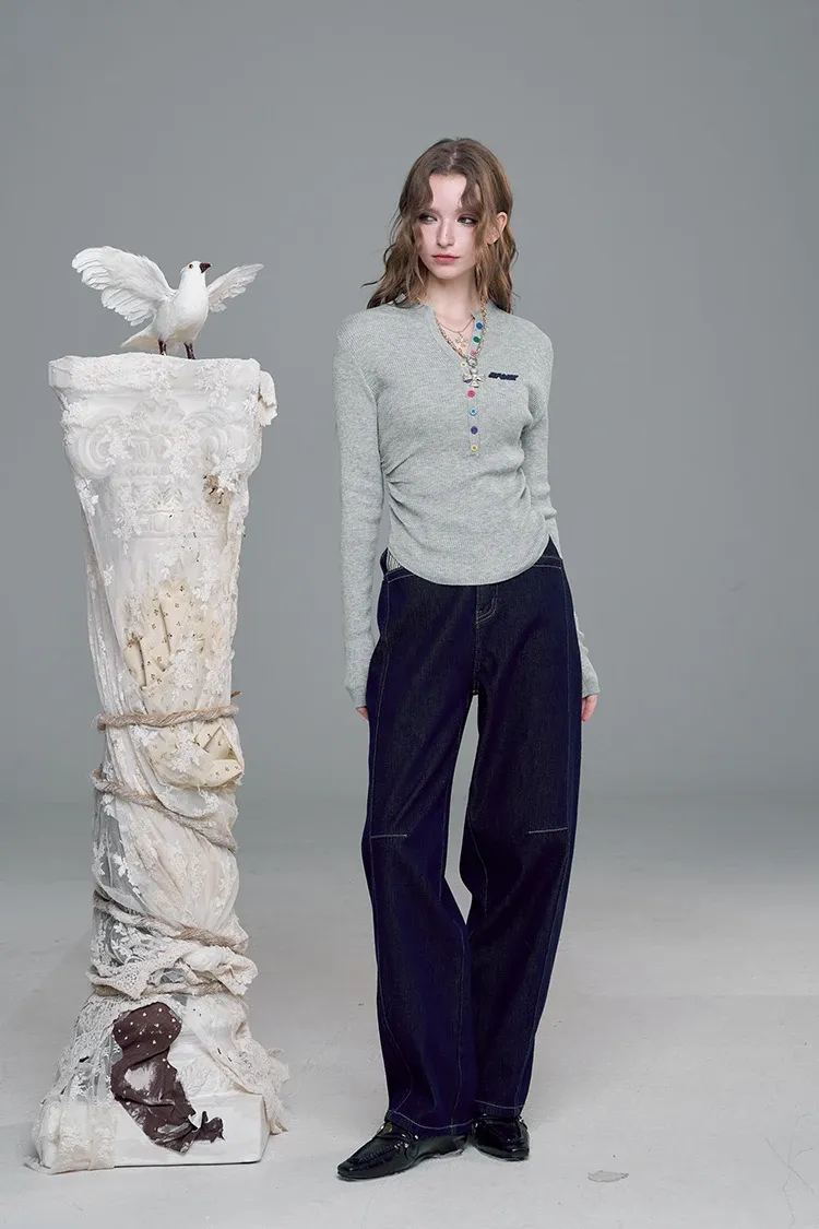 Pull en maille boutonné col V pour femme ELFSACK