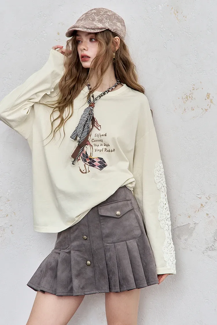 T-shirt ample ELFSACK en coton à imprimé lapin, style Y2K