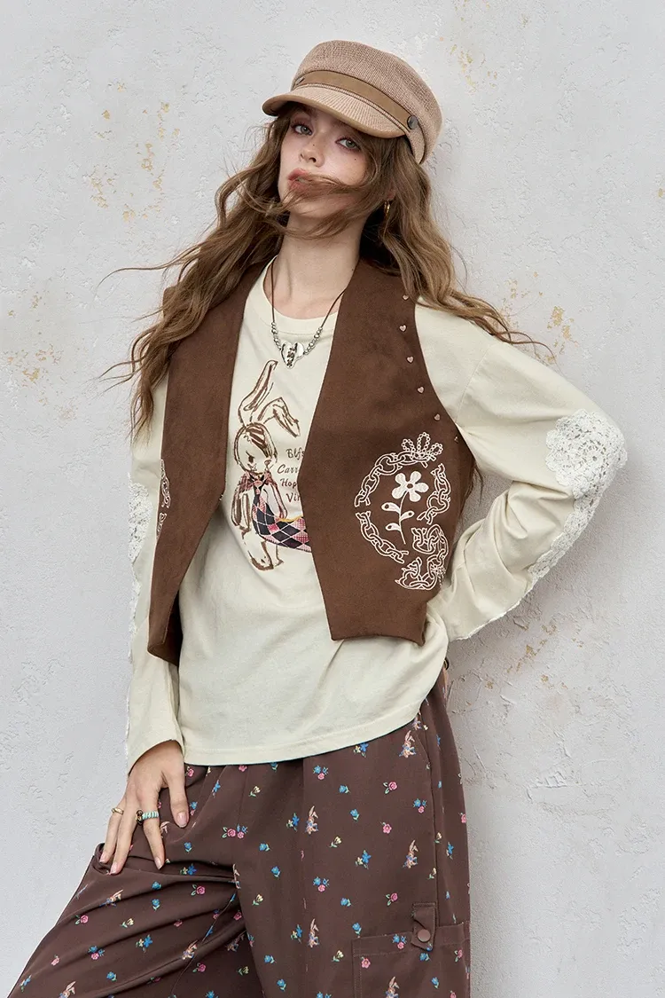 T-shirt ample ELFSACK en coton à imprimé lapin, style Y2K