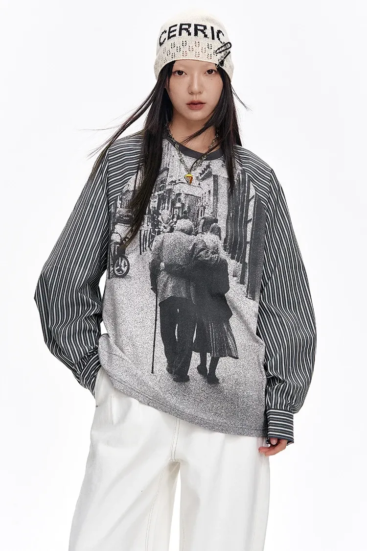 T-shirt graphique ajusté ELFSACK à manches longues, esprit rétro Y2K