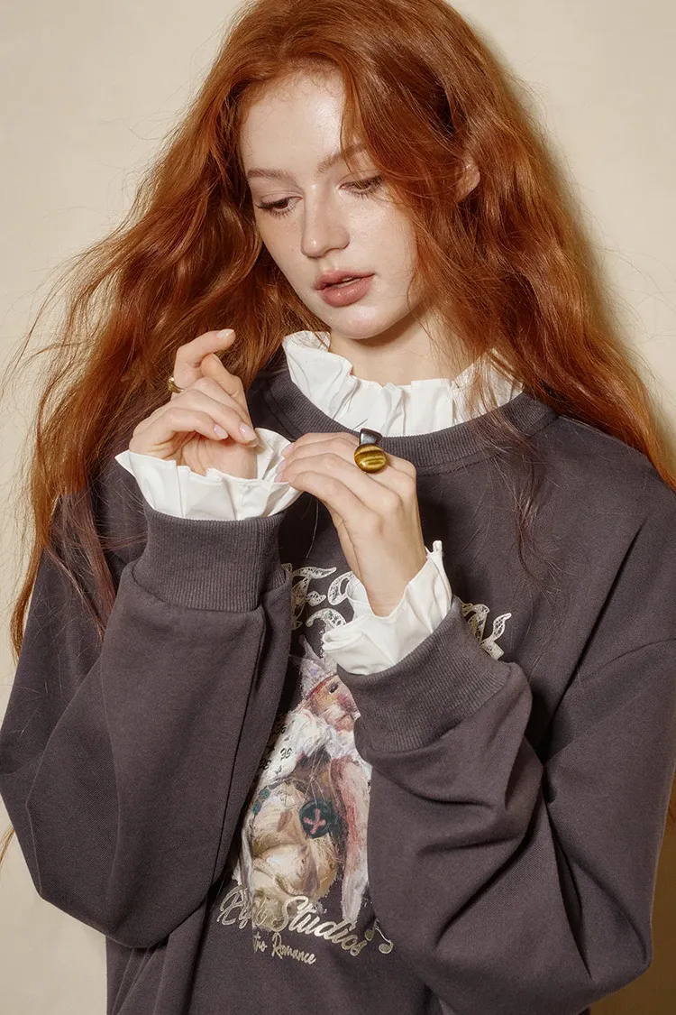 Sweat trompe-l’œil ELFSACK à col volanté et imprimé lettres