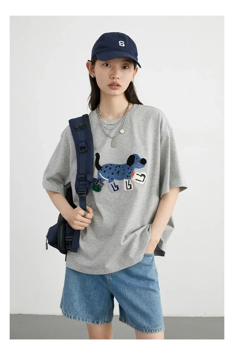 T-shirt ample CHIC VEN chien brodé en coton