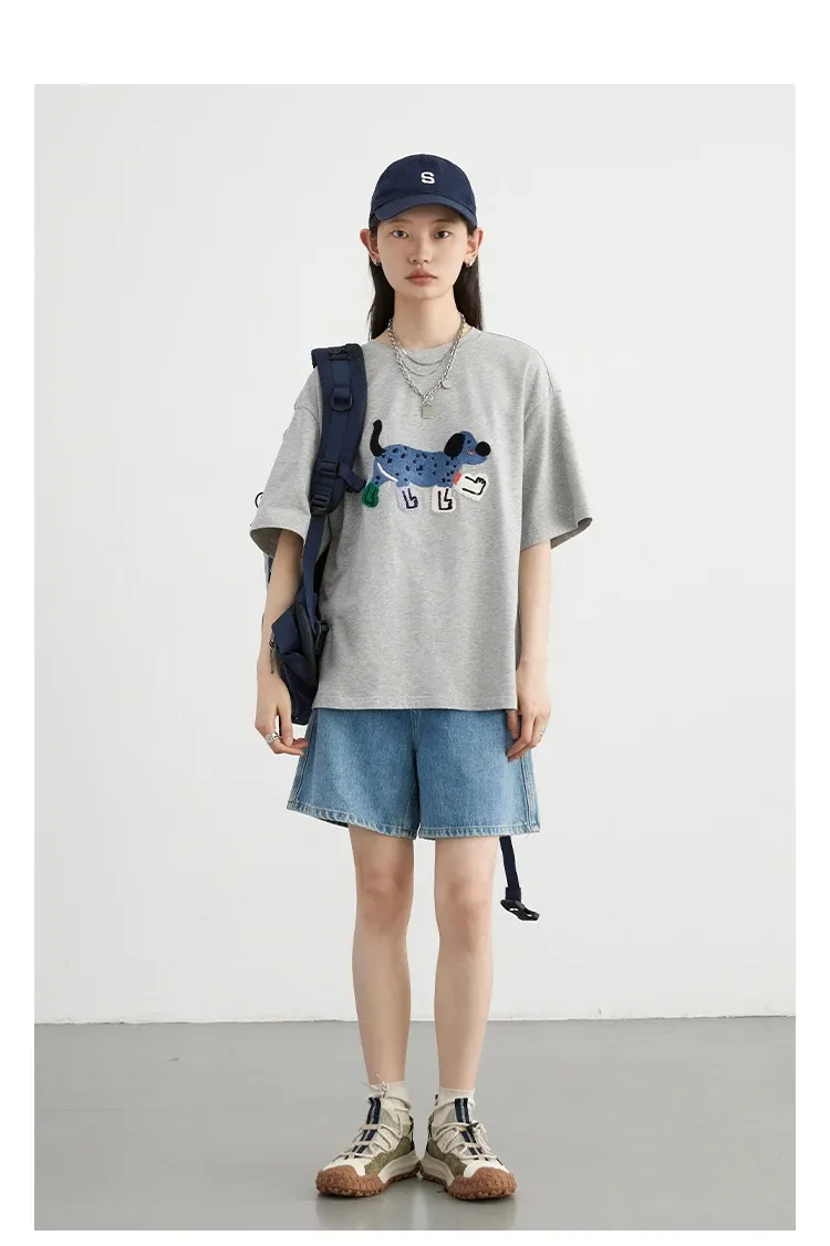 T-shirt ample CHIC VEN chien brodé en coton