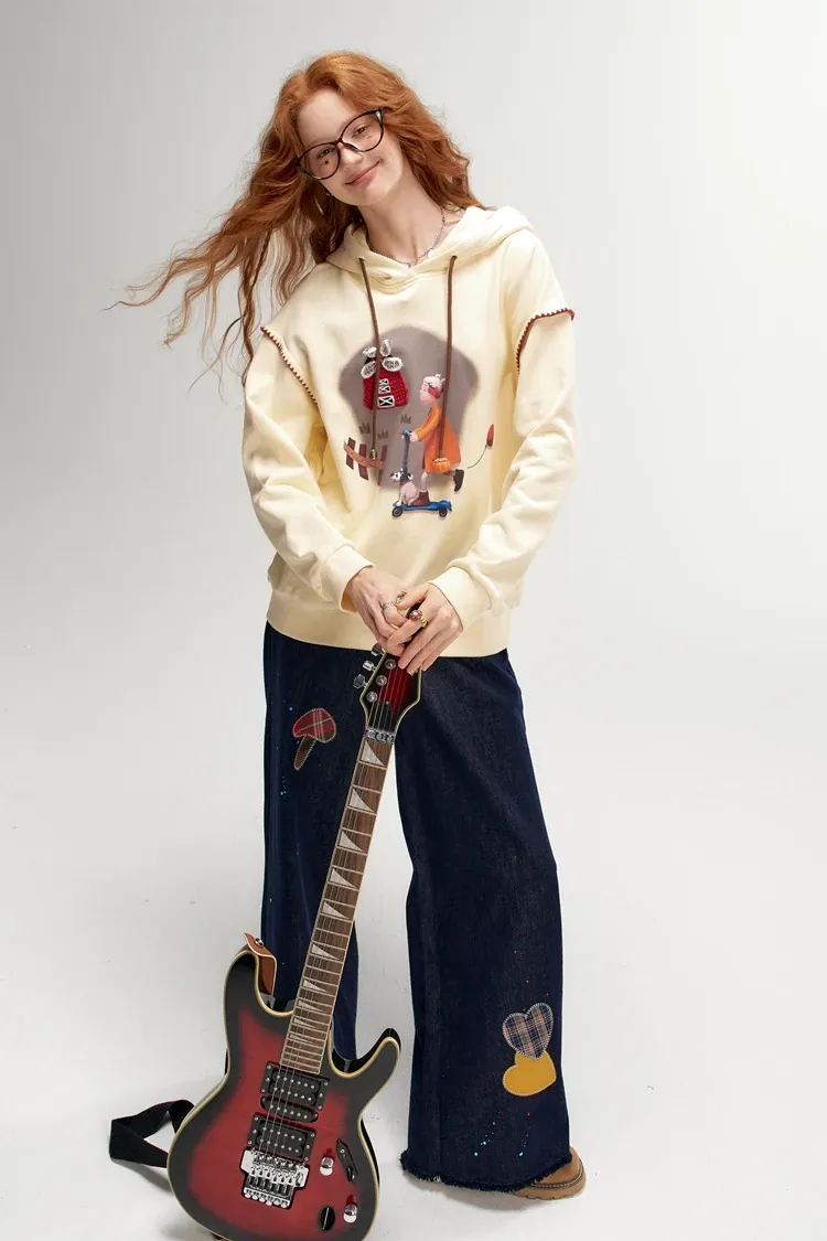 Sweat à capuche imprimé cartoon ELFSACK pour femme