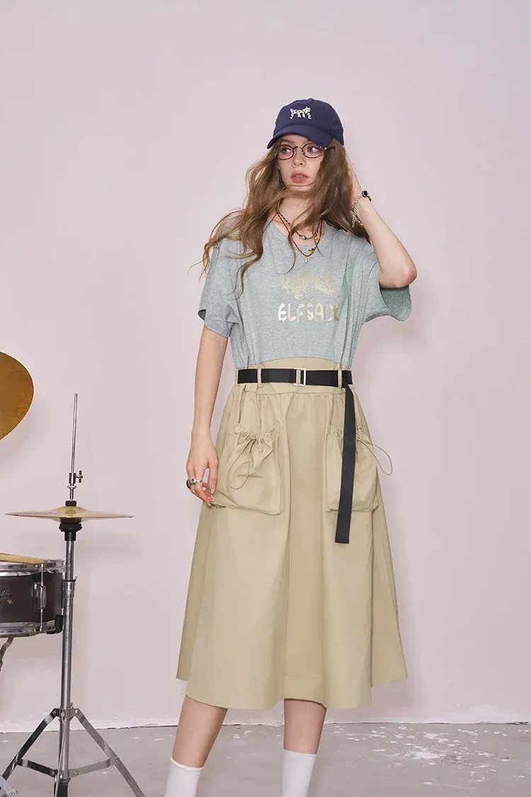 Robe t-shirt graphique ELFSACK à poches, esprit Y2K