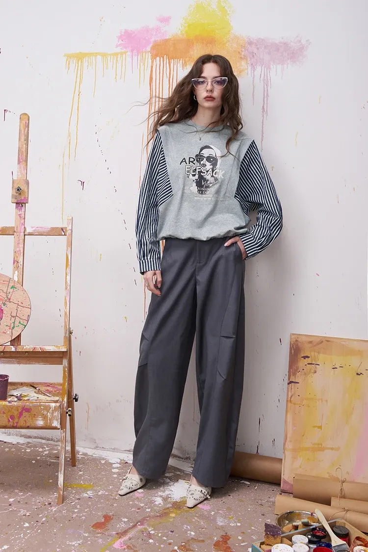 T-shirt trompe-l’œil ELFSACK à imprimé graphique et manches rayées