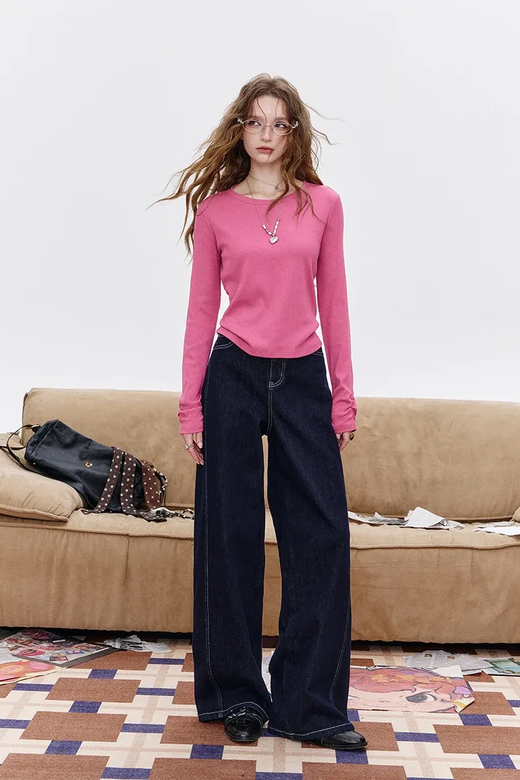 T-shirt femme ELFSACK à manches longues, coupe courte et esprit minimaliste