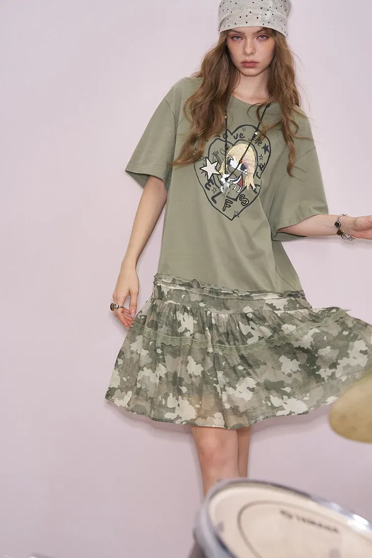 Robe t-shirt ample ELFSACK imprimé camouflage en maille