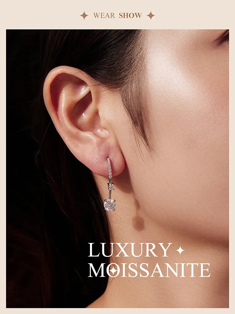 Boucles d’oreilles pendantes en argent 925 et moissanite D VVS1