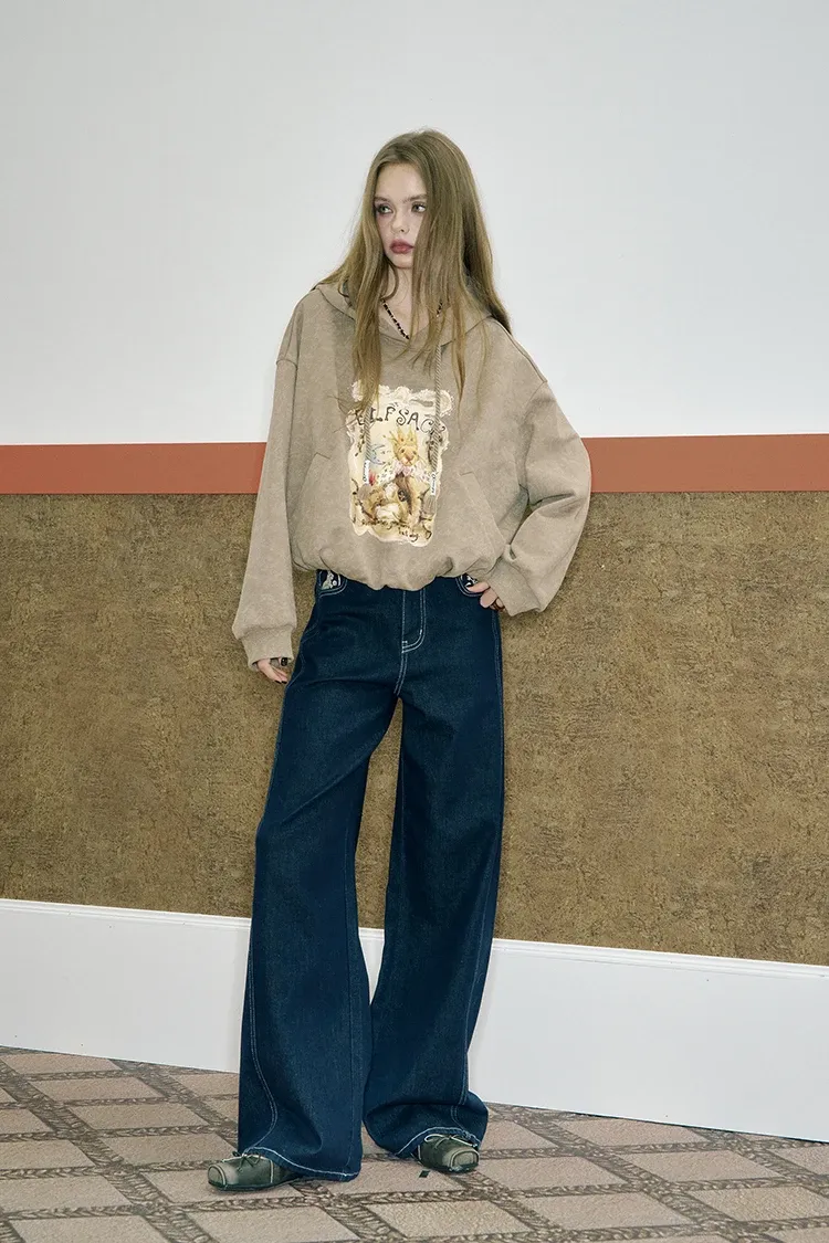 Sweat à capuche ample ELFSACK à imprimé cartoon et cordon