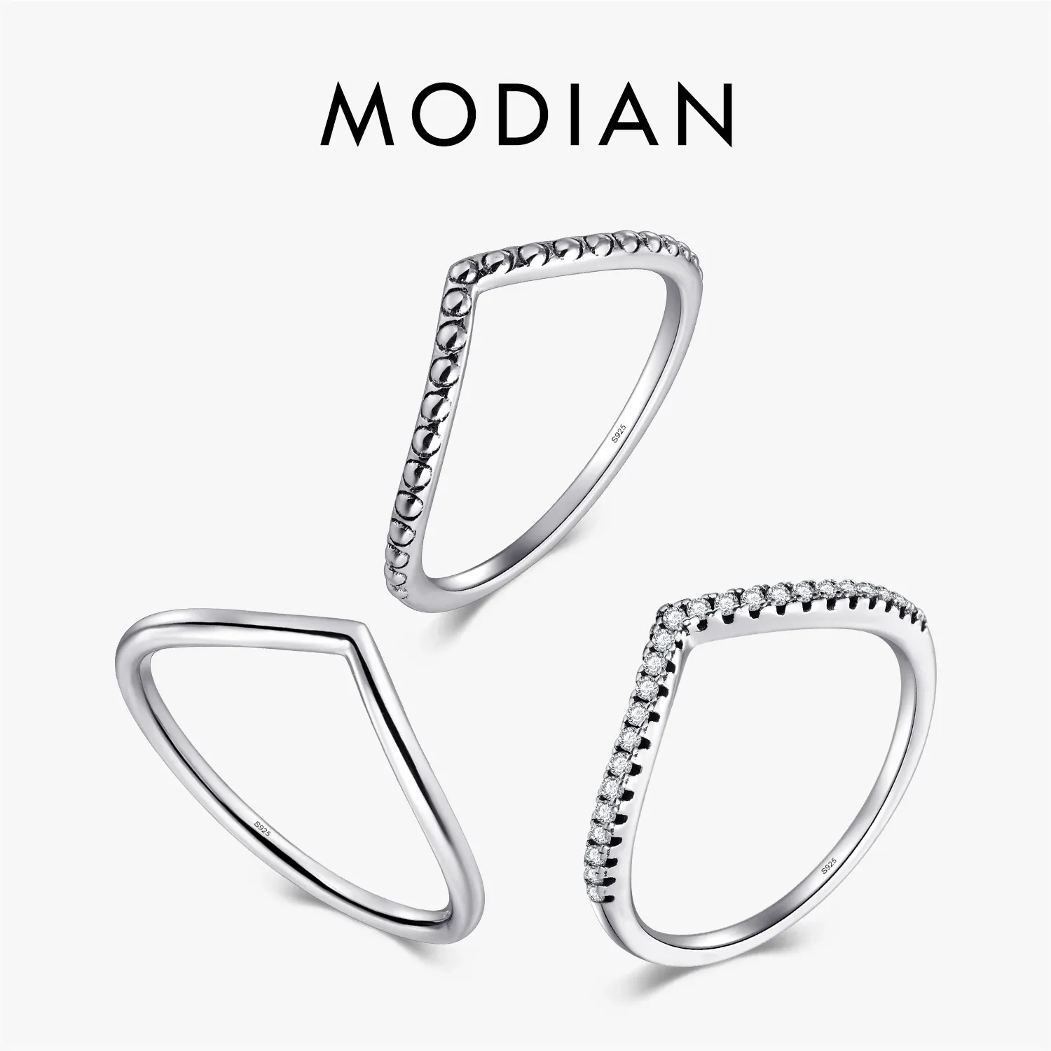 Trio de bagues fines en argent 925 et zircons MODIAN