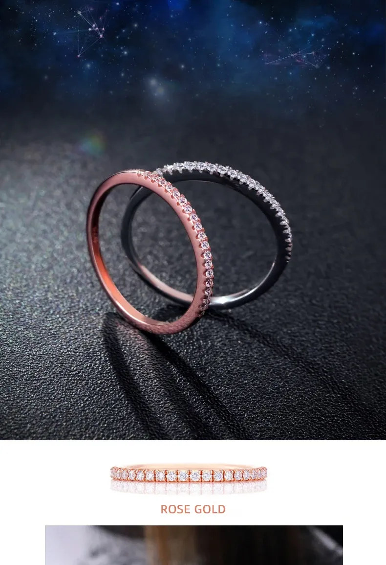 Bague fine en argent 925 à zircon pavé pour femme