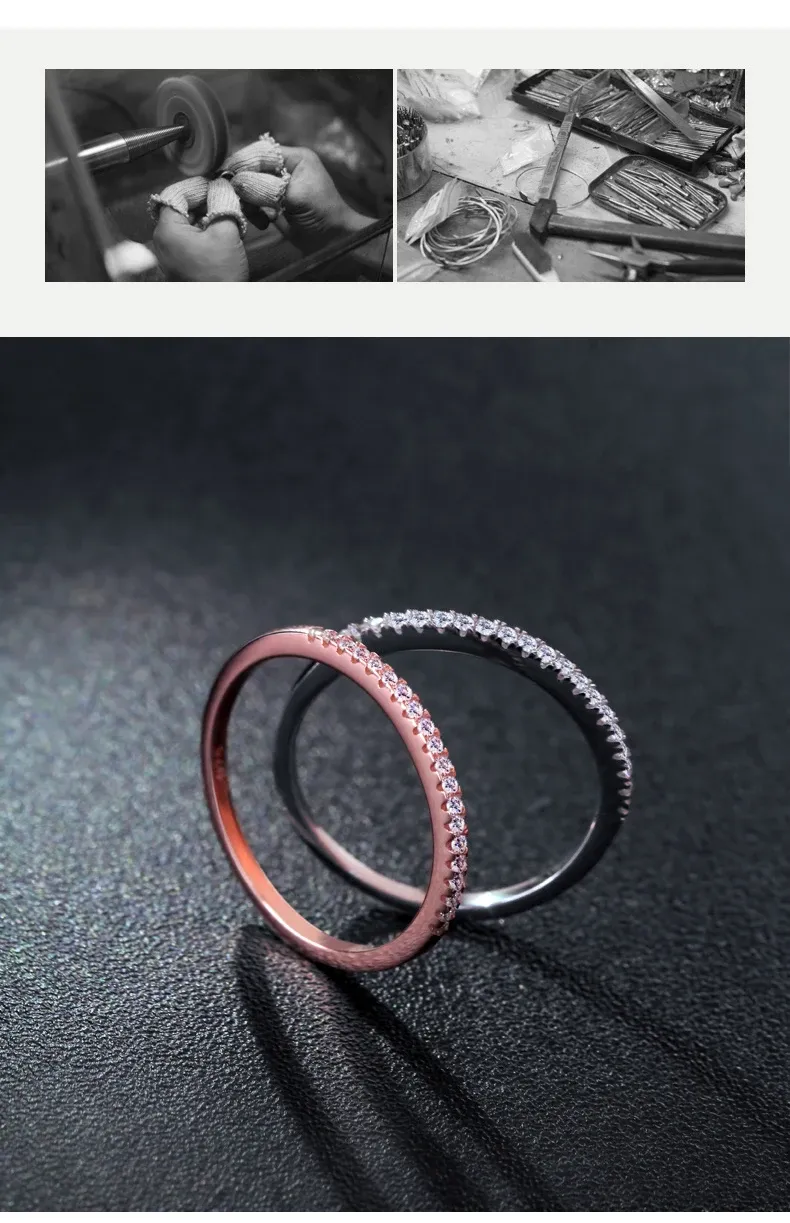 Bague fine en argent 925 à zircon pavé pour femme