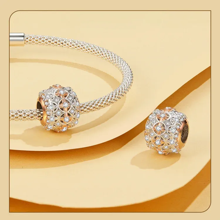 Breloque feuille d’automne WOSTU en argent 925 plaqué or rose