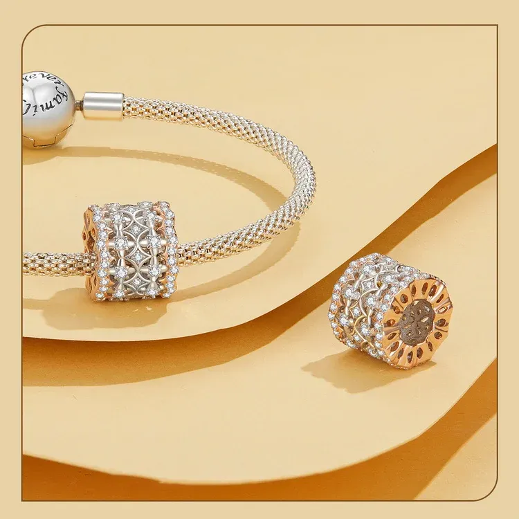 Breloque feuille d’automne WOSTU en argent 925 plaqué or rose