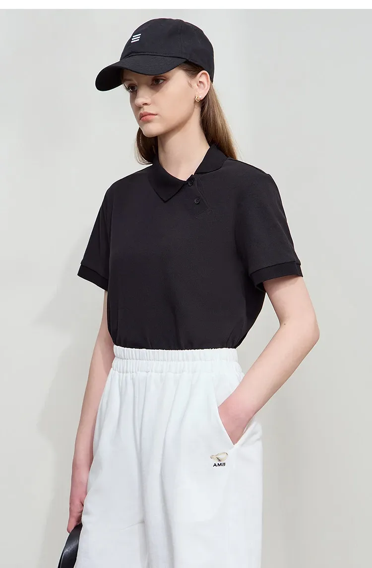 Polo femme asymétrique AMII en coton respirant