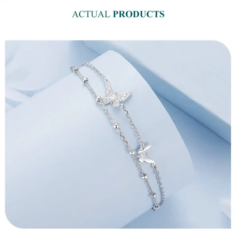 Bracelet papillon double rang en argent 925 WOSTU