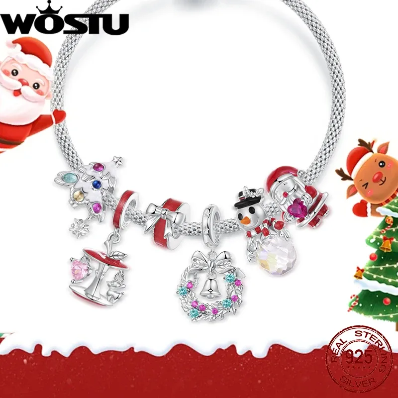 Breloque de Noël en argent 925 avec émail et zircons WOSTU