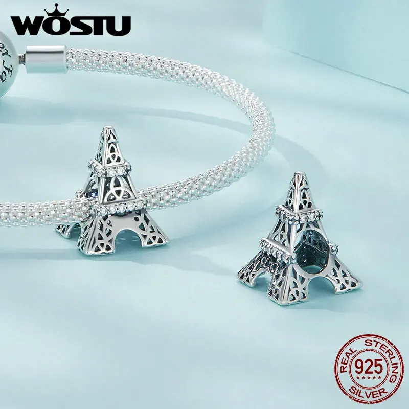 Breloque Tour Eiffel en argent 925 WOSTU avec zircons