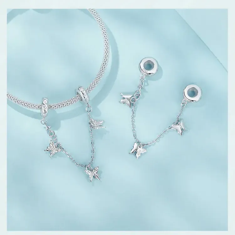 Breloque fleur-papillon en argent 925 WOSTU