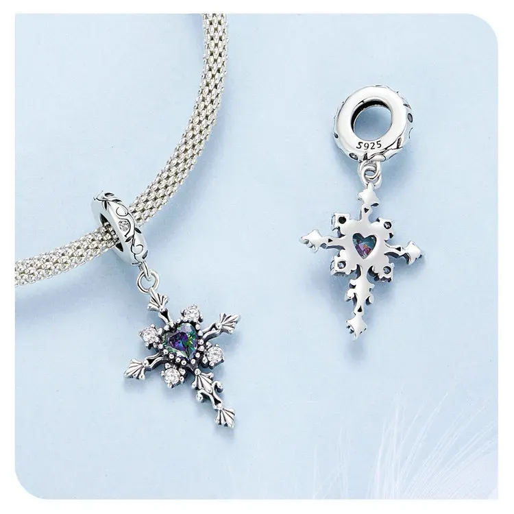 Pendentif croix cœur en argent 925 et verre vintage WOSTU