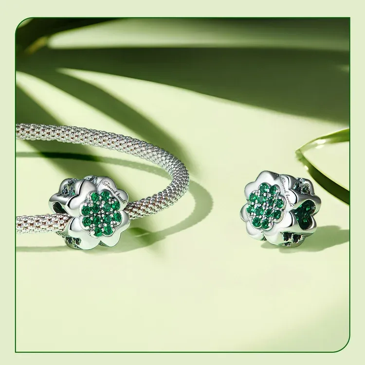 Breloque trèfle vert et libellule en argent 925 WOSTU