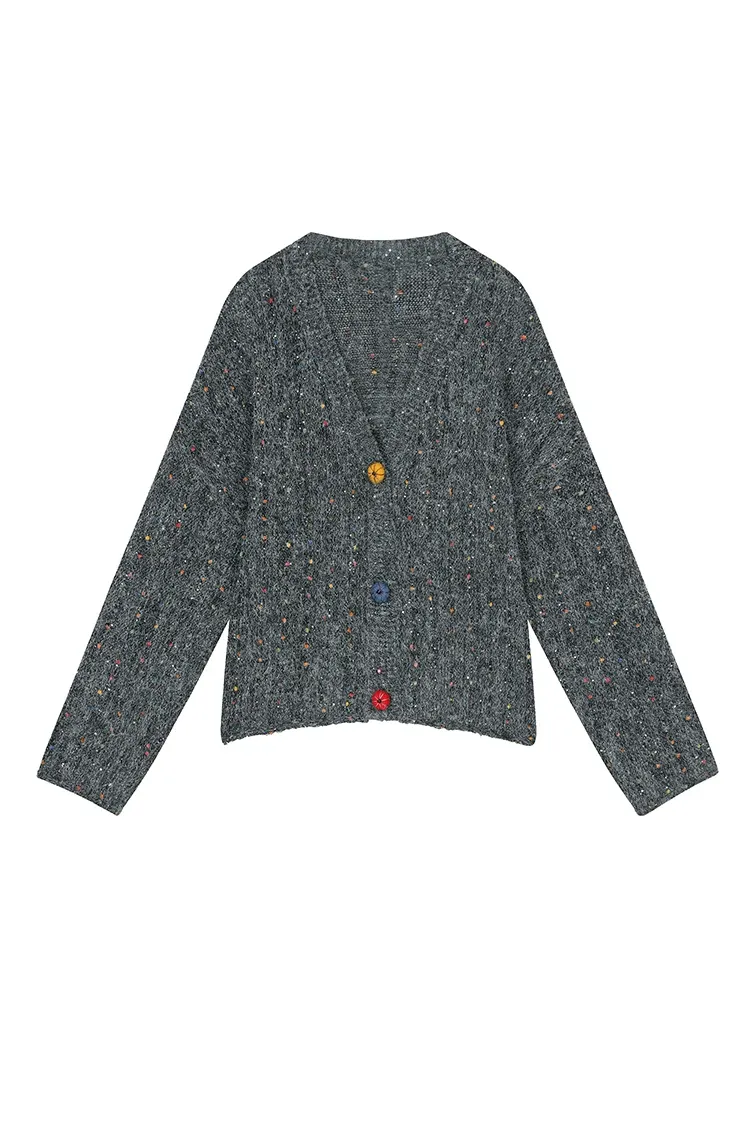 Cardigan court ELFSACK à pois colorés et col V