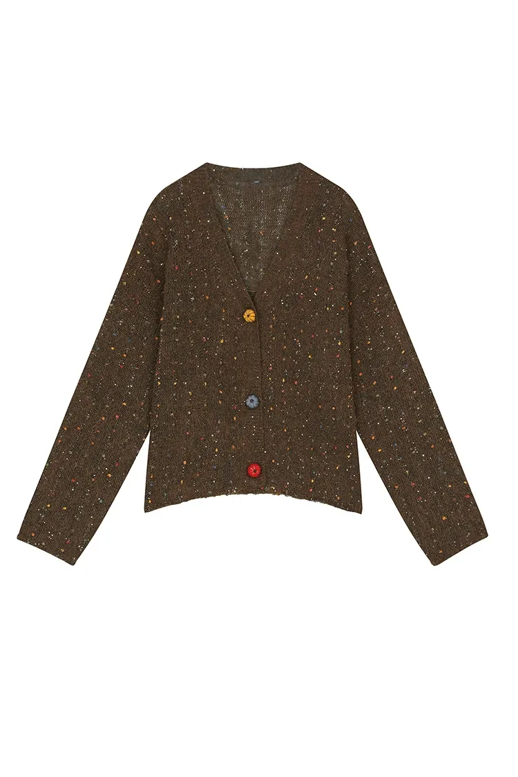 Cardigan court ELFSACK à pois colorés et col V